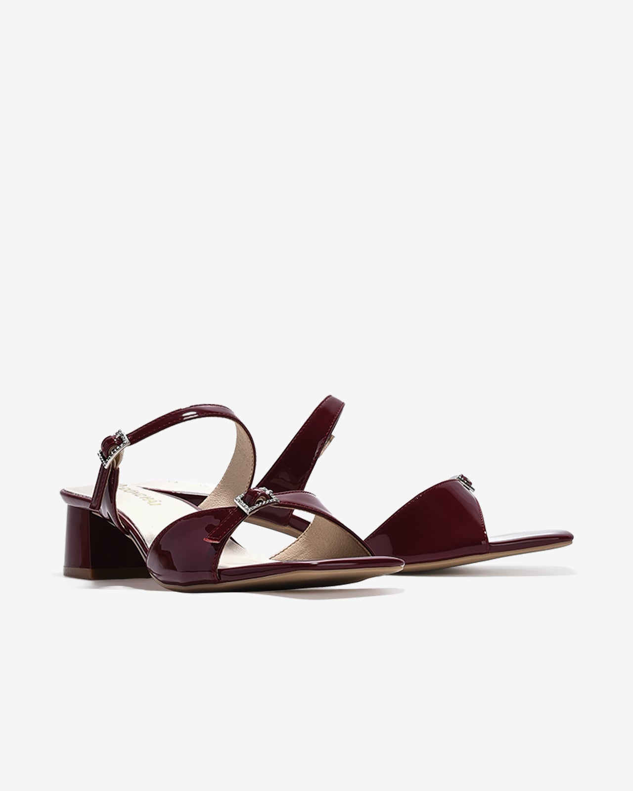 Dép Cao Gót Đông Hải Quai Đôi Khóa Đính Đá-D5842-Đỏ Color1