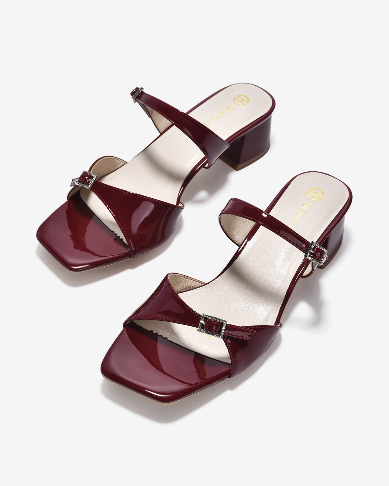 Dép Cao Gót Đông Hải Quai Đôi Khóa Đính Đá-D5842-Đỏ Color1
