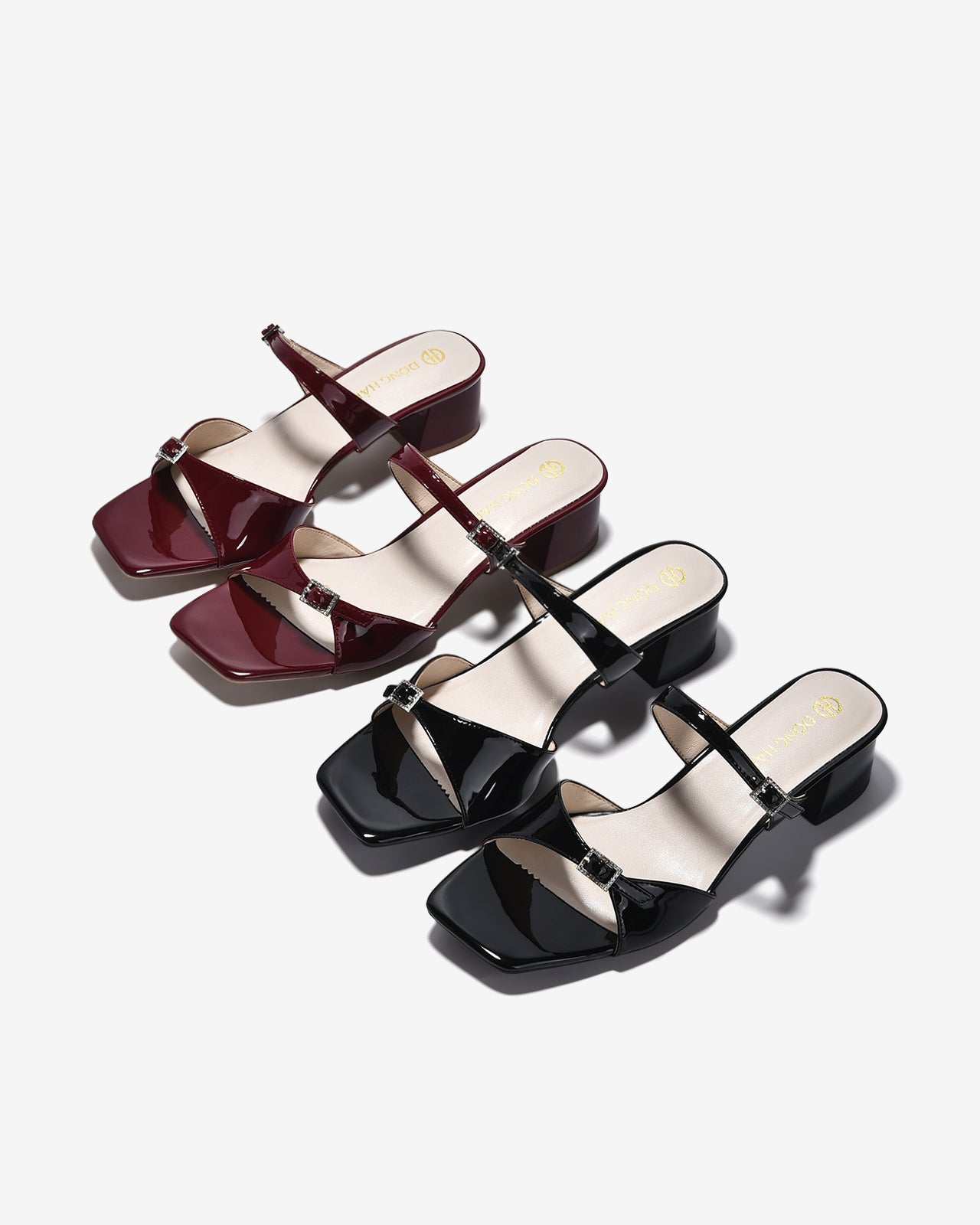Dép Cao Gót Đông Hải Quai Đôi Khóa Đính Đá-D5842-Đỏ Color1