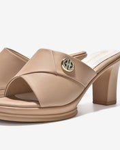 Dép Cao Gót Đông Hải 8cm Quai Bảng To Đính Logo-D5847-Cafe Color1