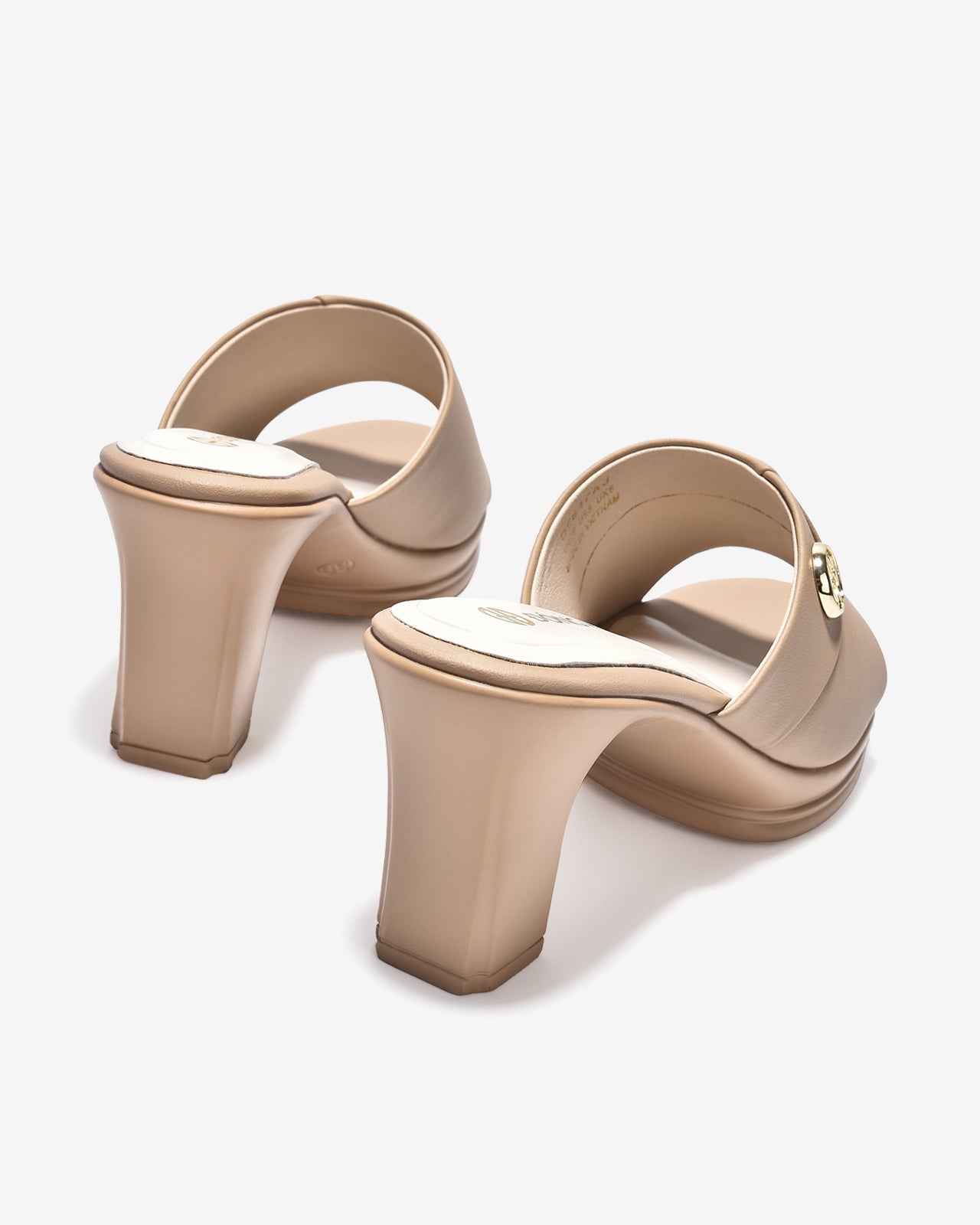 Dép Cao Gót Đông Hải 8cm Quai Bảng To Đính Logo-D5847-Cafe Color1