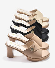 Dép Cao Gót Đông Hải 8cm Quai Bảng To Đính Logo-D5847-Cafe Color1