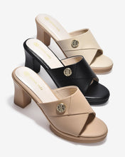 Dép Cao Gót Đông Hải 8cm Quai Bảng To Đính Logo-D5847-Kem Color1