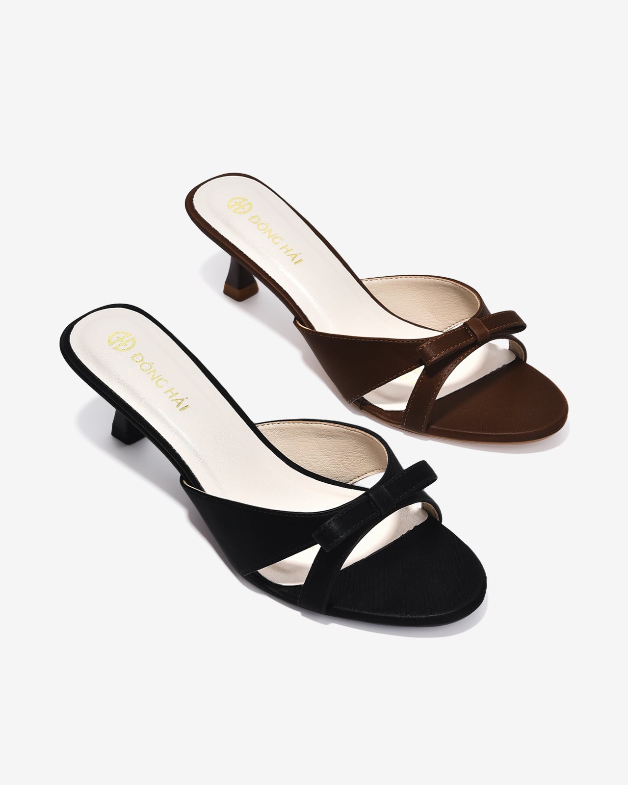 Dép Cao Gót Nữ Đông Hải Quai Đôi Đính Nơ-D5849-Đen Color1