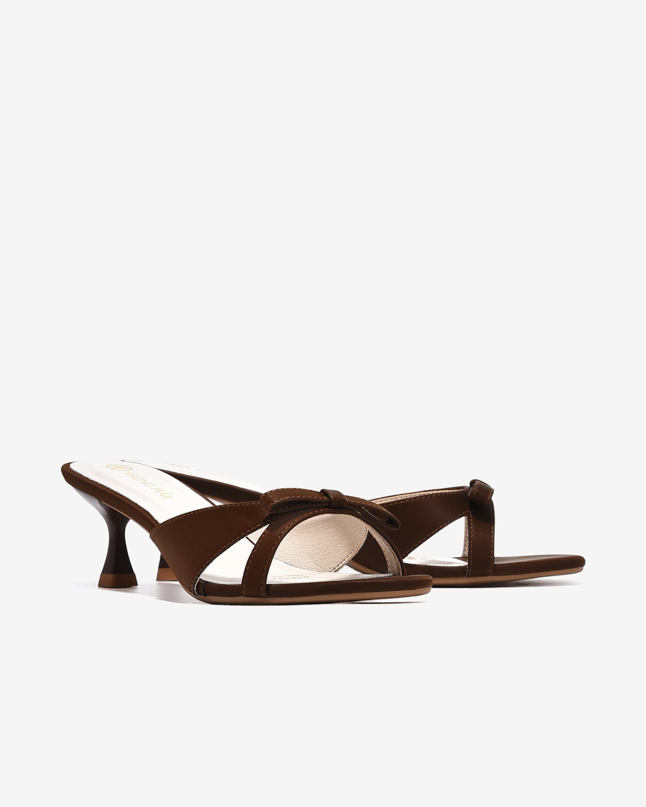 Dép Cao Gót Nữ Đông Hải Quai Đôi Đính Nơ-D5849Nâu Color1