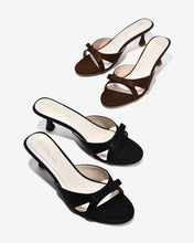 Dép Cao Gót Nữ Đông Hải Quai Giả Vải Đính Nơ-D5849-Nâu Color1