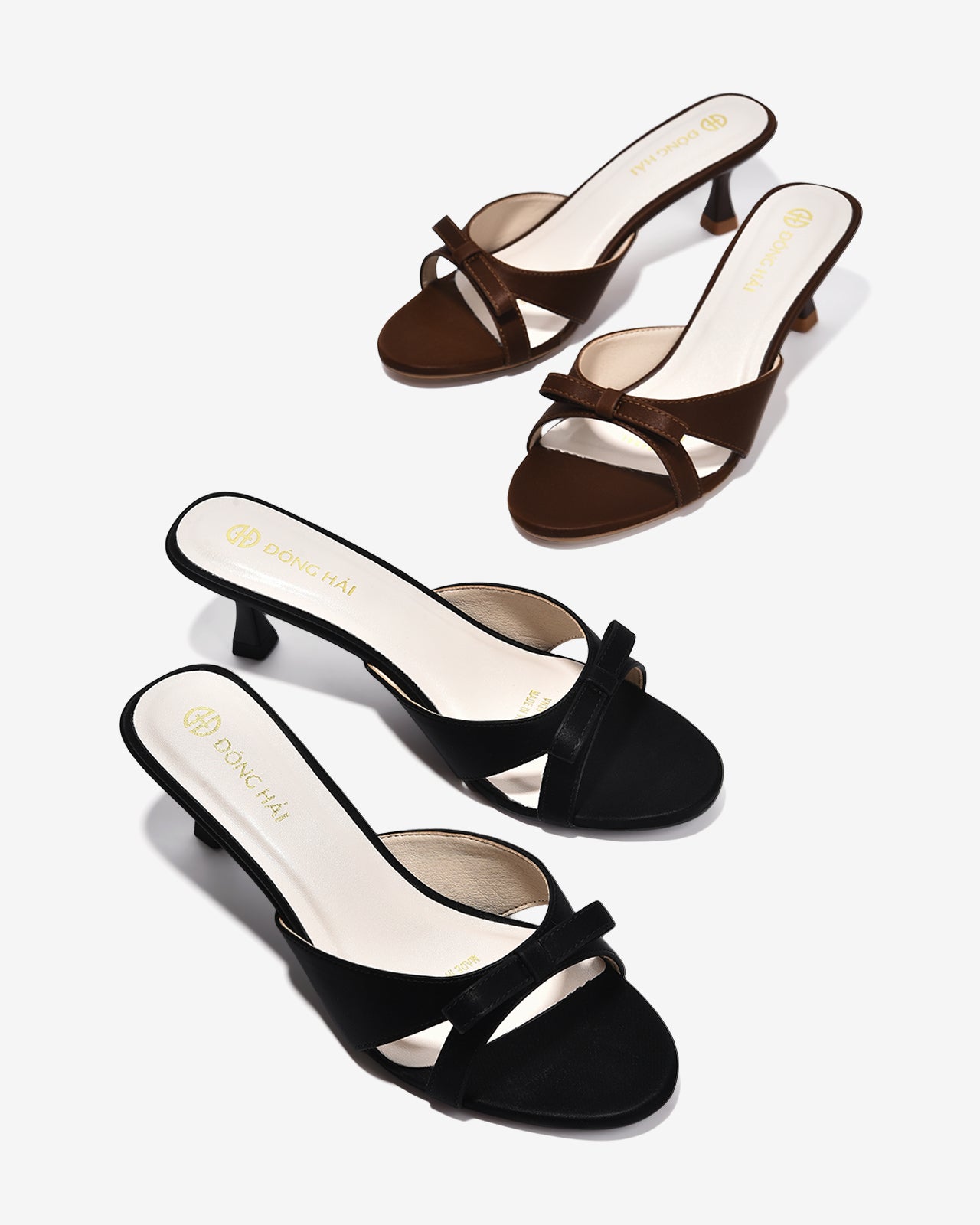 Dép Cao Gót Nữ Đông Hải Quai Đôi Đính Nơ-D5849Nâu Color1