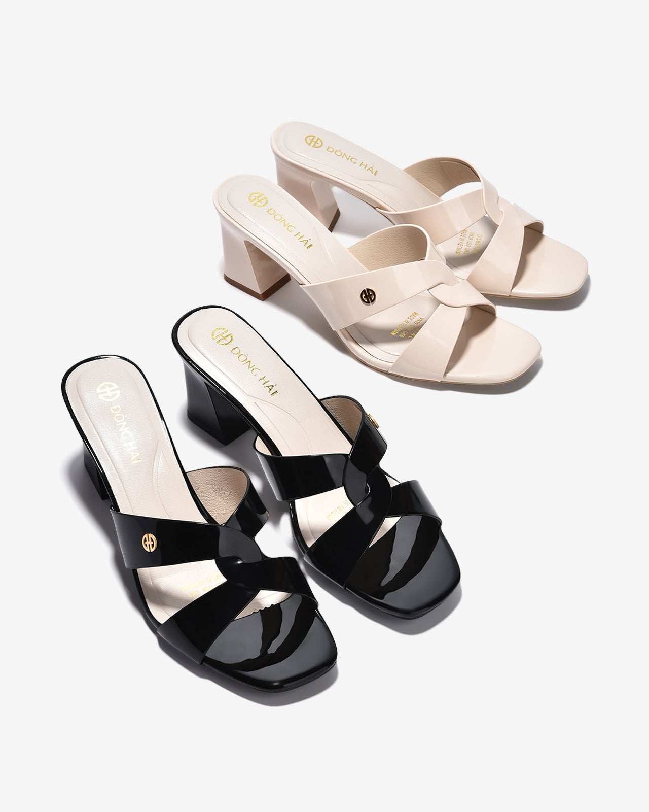 Dép Cao Gót Đông Hải Quai Xoắn Đính Logo-D5851Kem Bóng Color1
