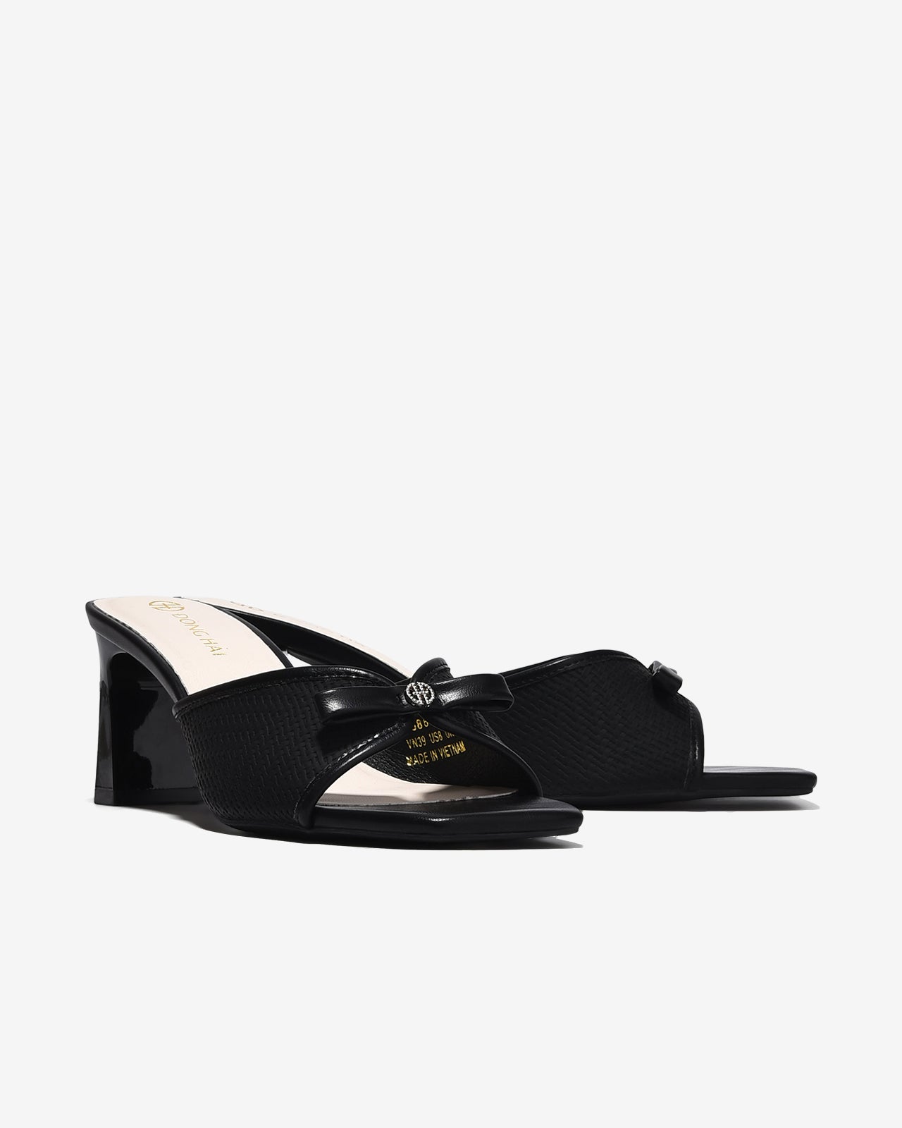 Dép Cao Gót Đông Hải Khóa Nơ Đính Đá-D5866Đen Color1