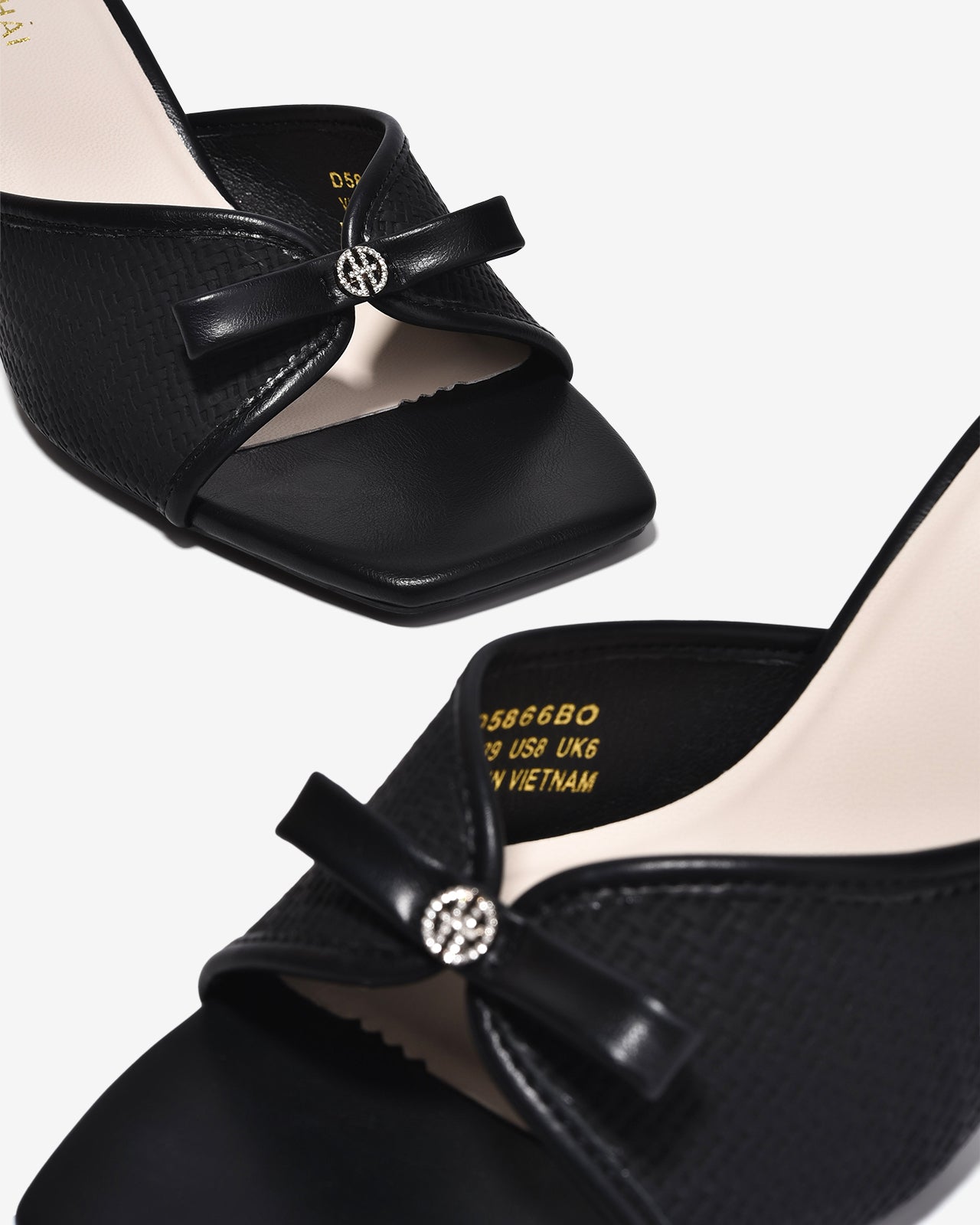 Dép Cao Gót Đông Hải Khóa Nơ Đính Đá-D5866Đen Color1
