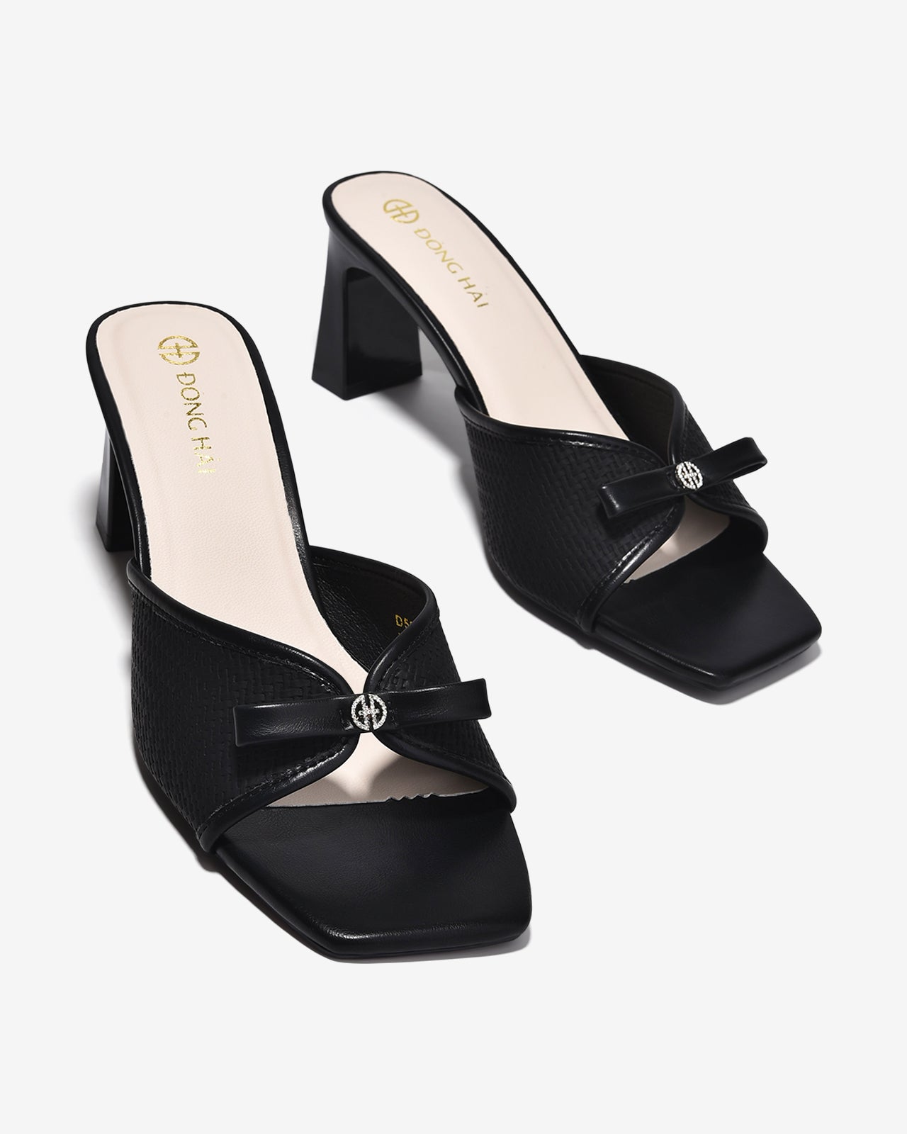 Dép Cao Gót Đông Hải Khóa Nơ Đính Đá-D5866Đen Color1