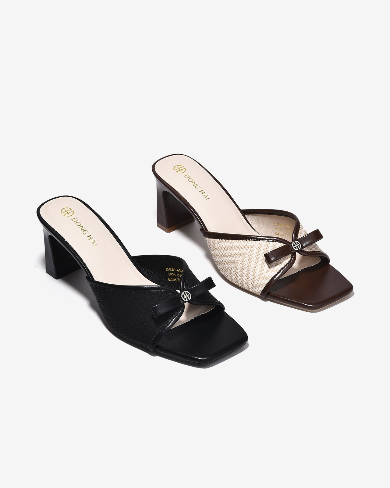 Dép Cao Gót Đông Hải Khóa Nơ Đính Đá-D5866Đen Color1