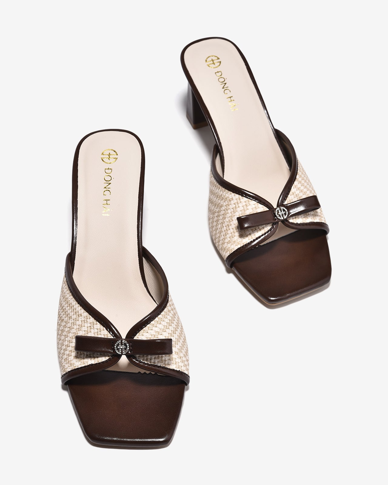 Dép Cao Gót Đông Hải Khóa Nơ Đính Đá-D5866Kem Color1