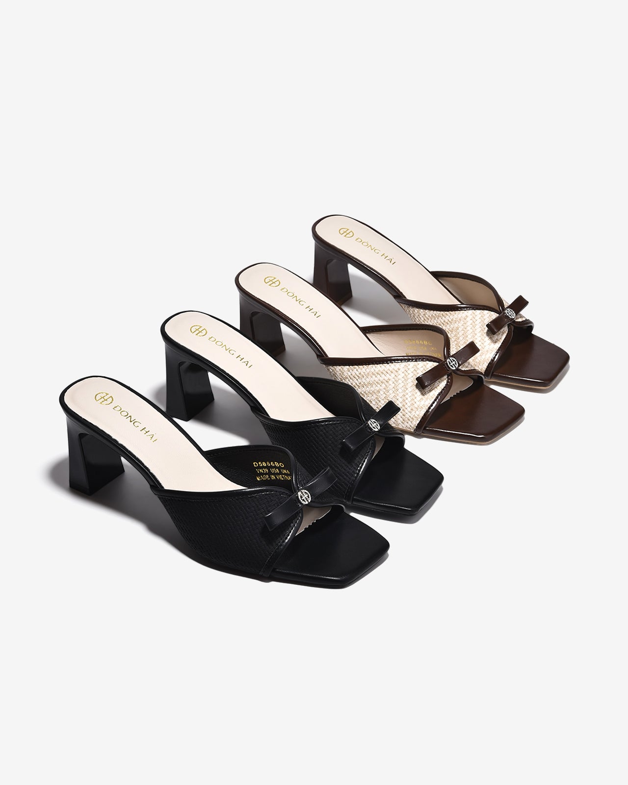 Dép Cao Gót Đông Hải Khóa Nơ Đính Đá-D5866Kem Color1