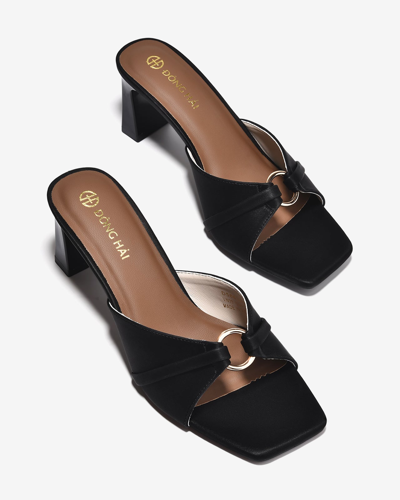 Dép Cao Gót Đông Hải Khóa Khoen Tròn-D5869-Đen Color1