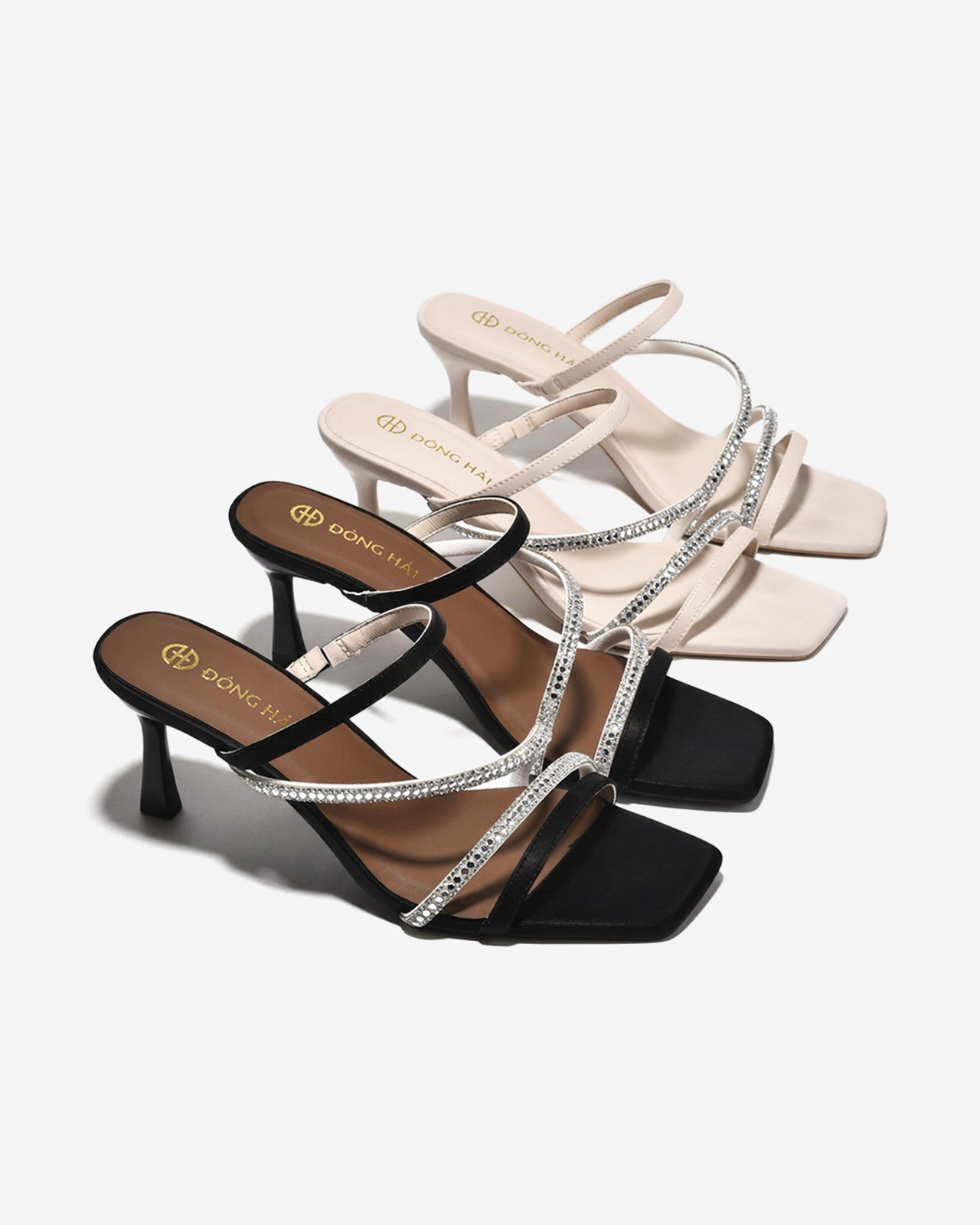 Dép Cao Gót Đông Hải 7cm Quai Mảnh Đính Đá-D5870Đen Color1