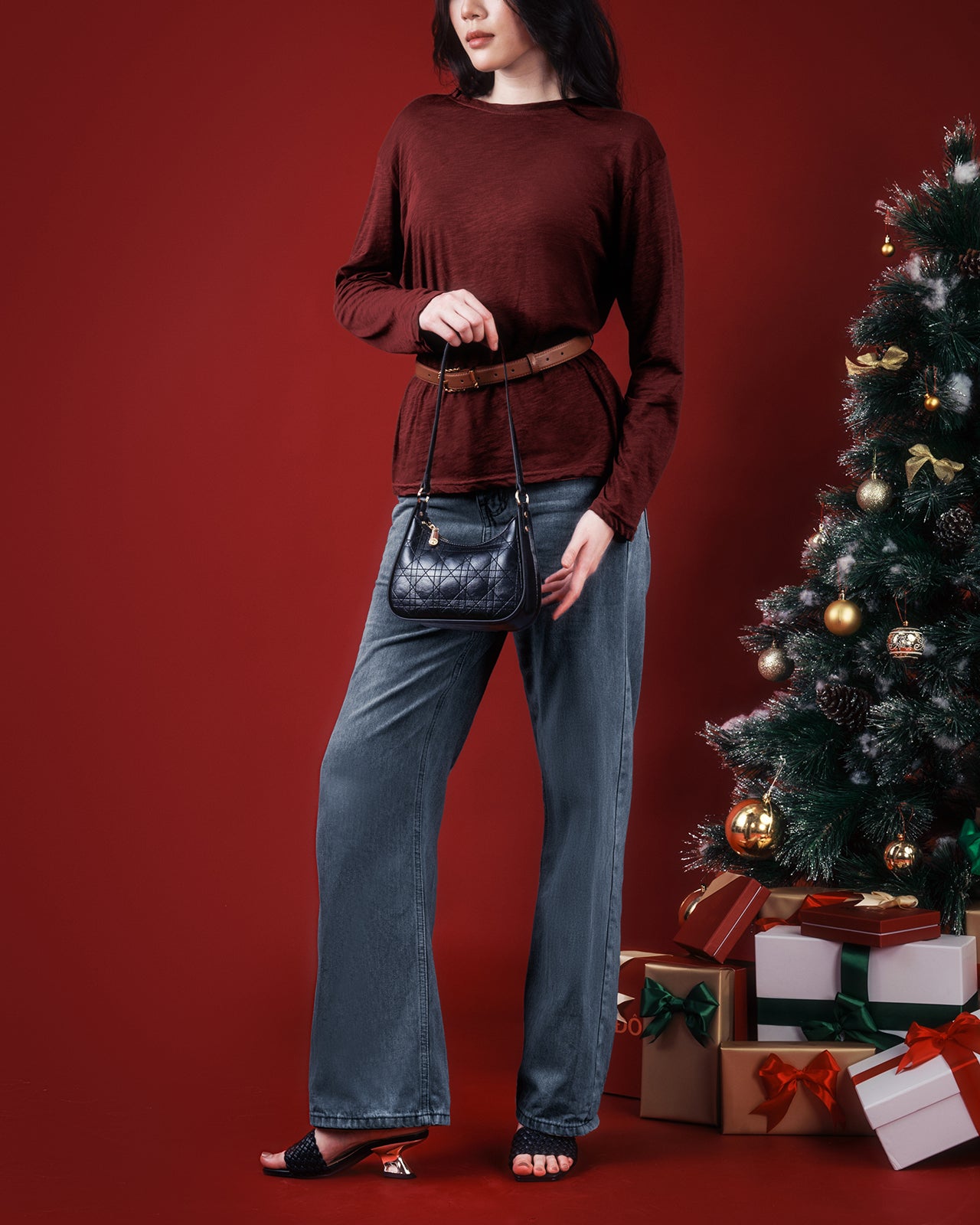Dép Cao Gót Nữ Đông Hải Quai Đan Đế Ánh Kim-D5904Đen Color1