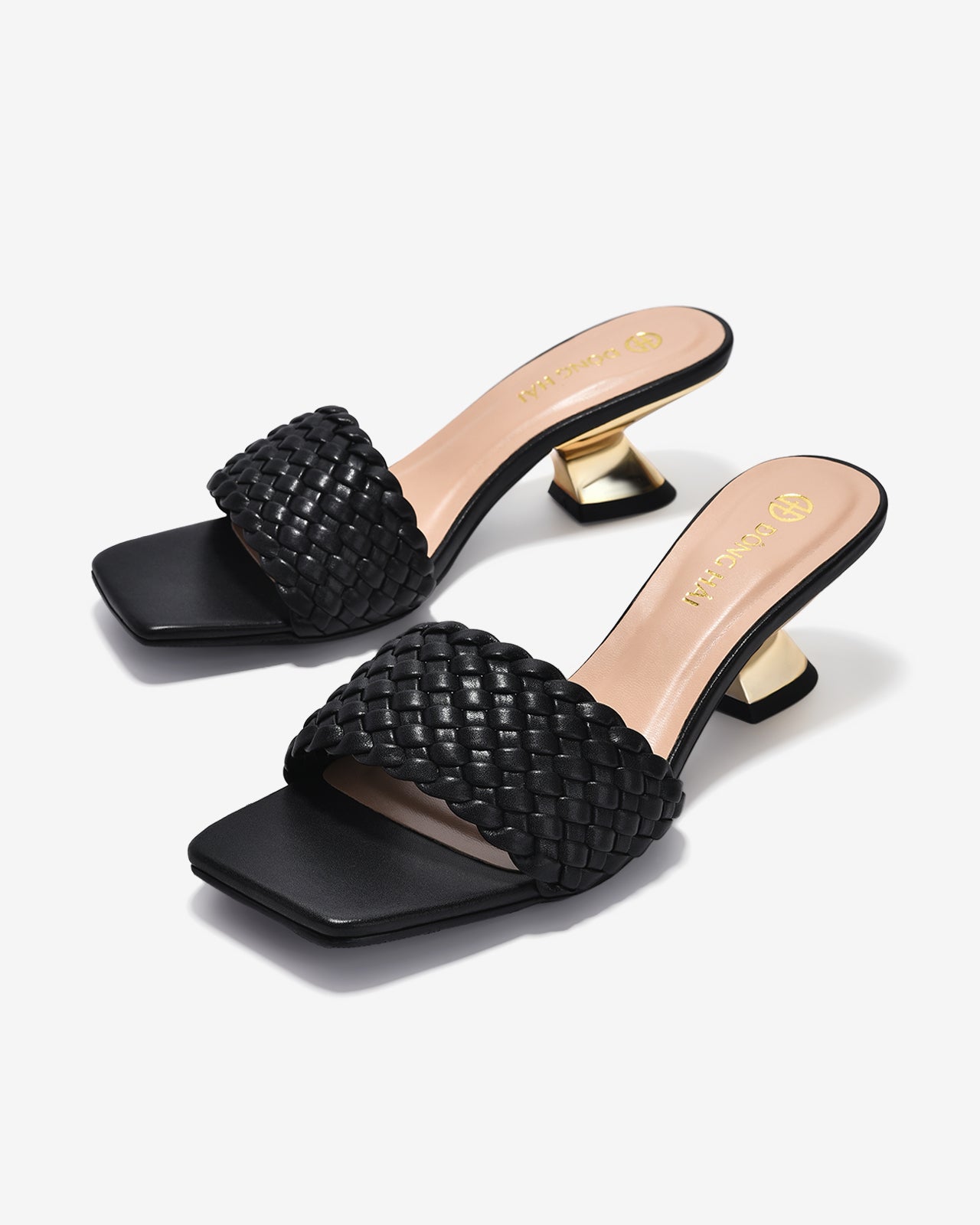 Dép Cao Gót Nữ Đông Hải Quai Đan Đế Ánh Kim-D5904Đen Color1