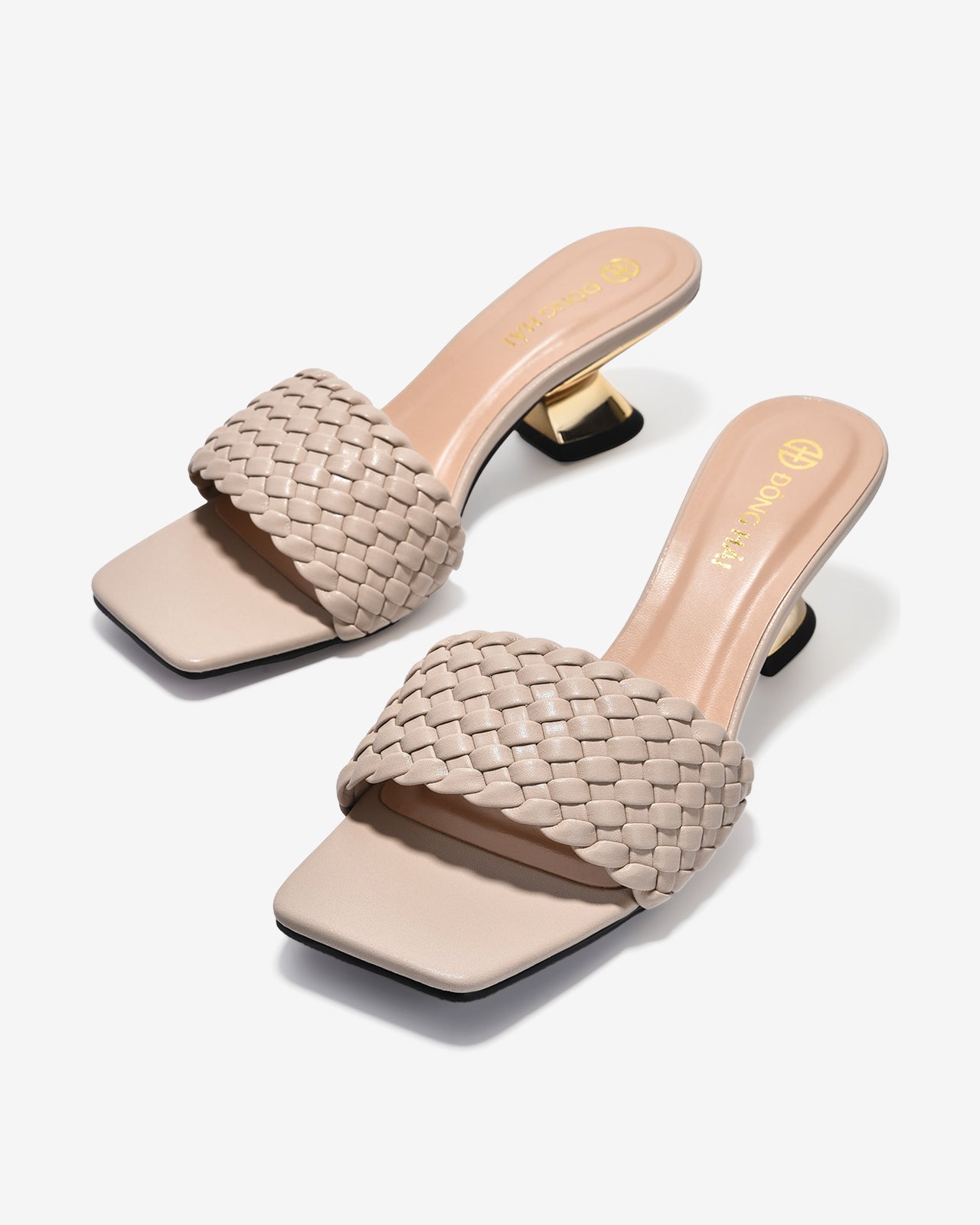 Dép Cao Gót Nữ Đông Hải Quai Đan Đế Ánh Kim-D5904-Kem Color1