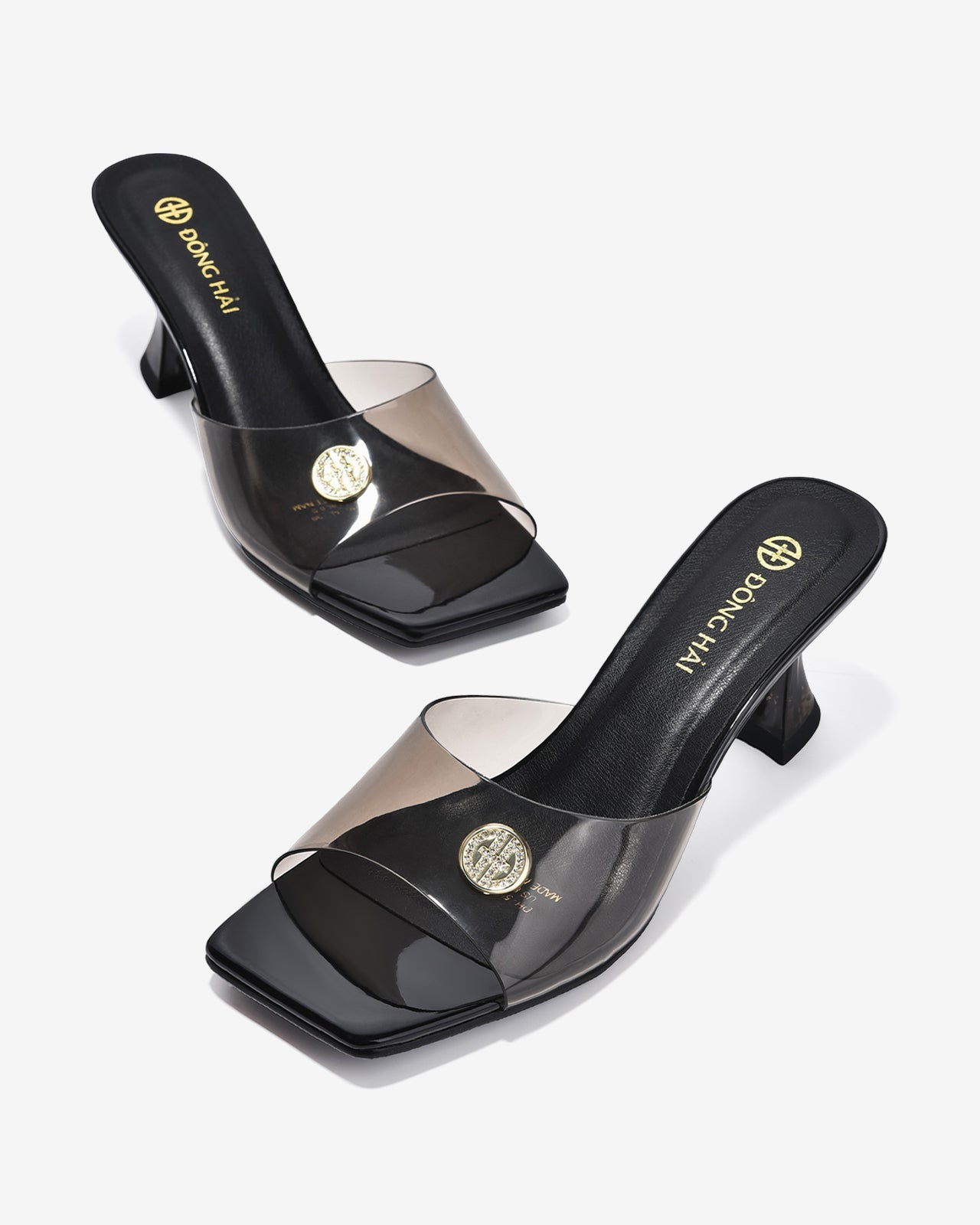 Dép Cao Gót Nữ Đông Hải Quai Bảng To Dập Logo-D5910-Đen Color1