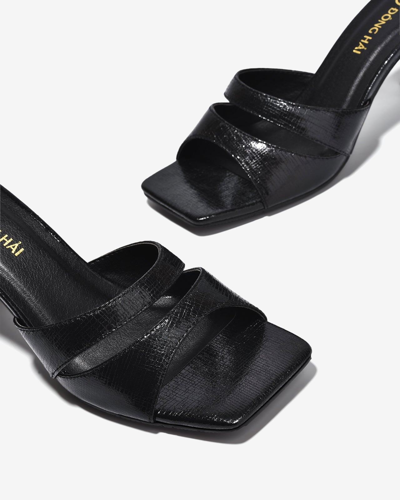 Dép Cao Gót Nữ Đông Hải Quai Ngang Cắt Phối Vân Da-D5914Đen Color1