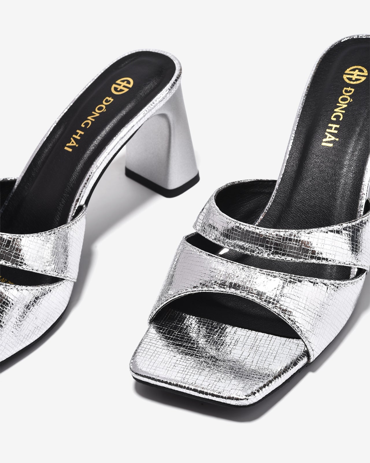 Dép Cao Gót Nữ Đông Hải Quai Ngang Cắt Phối Vân Da-D5914-Xám Color1