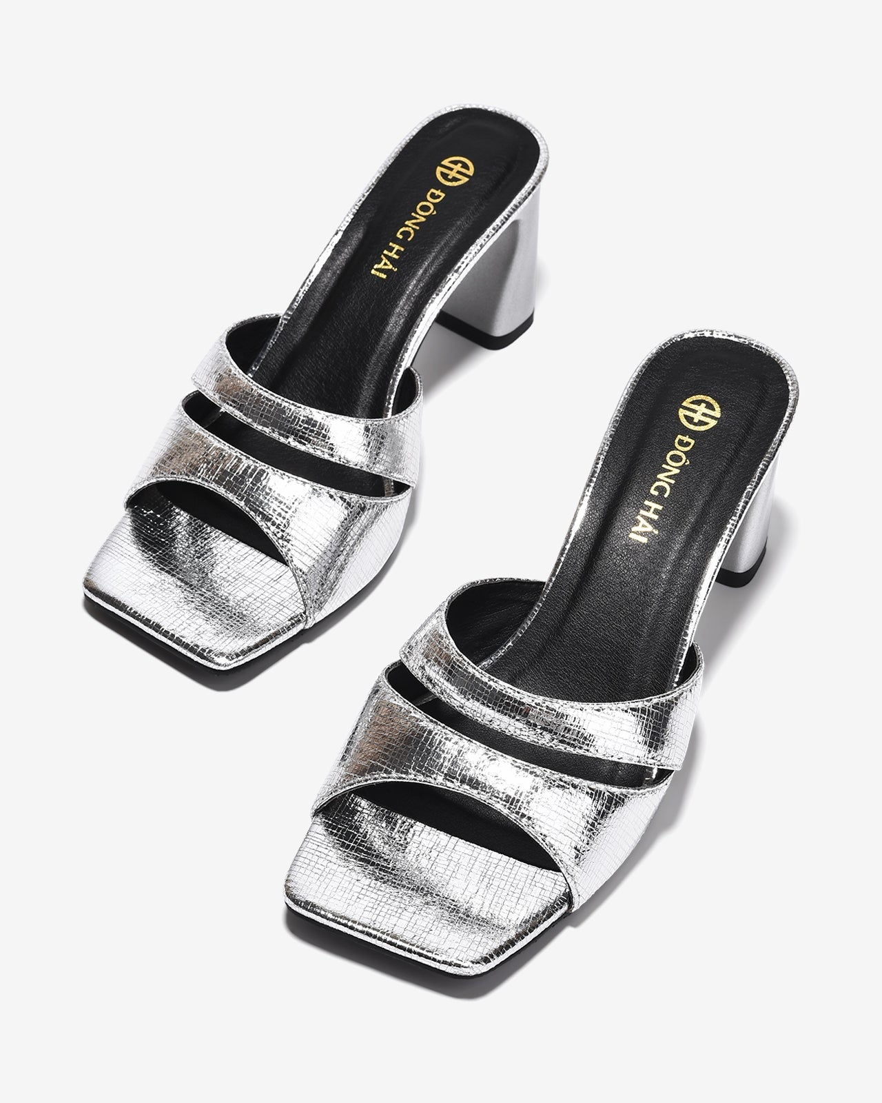 Dép Cao Gót Nữ Đông Hải Quai Ngang Cắt Phối Vân Da-D5914-Xám Color1