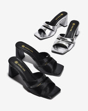 Dép Cao Gót Nữ Đông Hải Quai Ngang Cắt Phối Vân Da-D5914-Xám Color1