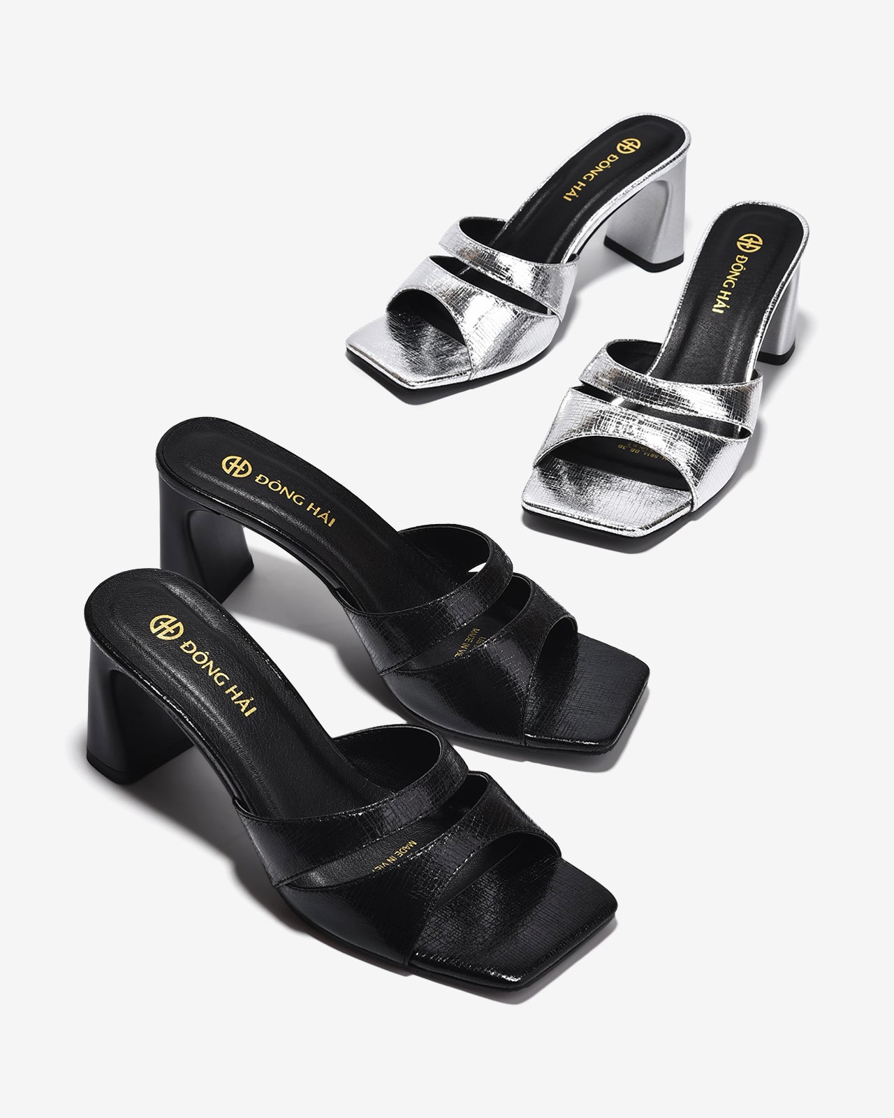 Dép Cao Gót Nữ Đông Hải Quai Ngang Cắt Phối Vân Da-D5914Xám Color1