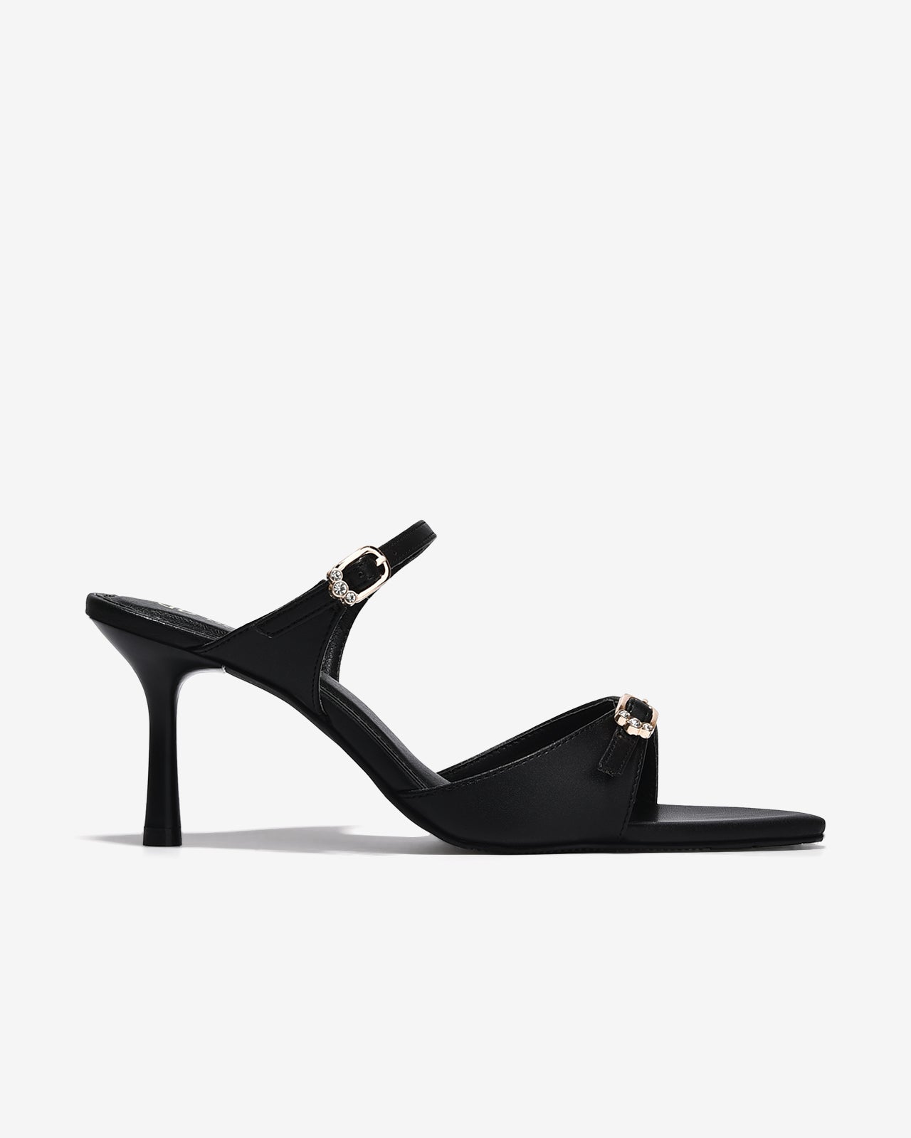 Dép Cao Gót Đông Hải Quai Đôi Ngang Khoá Đính Đá-D81U8Đen Color1First