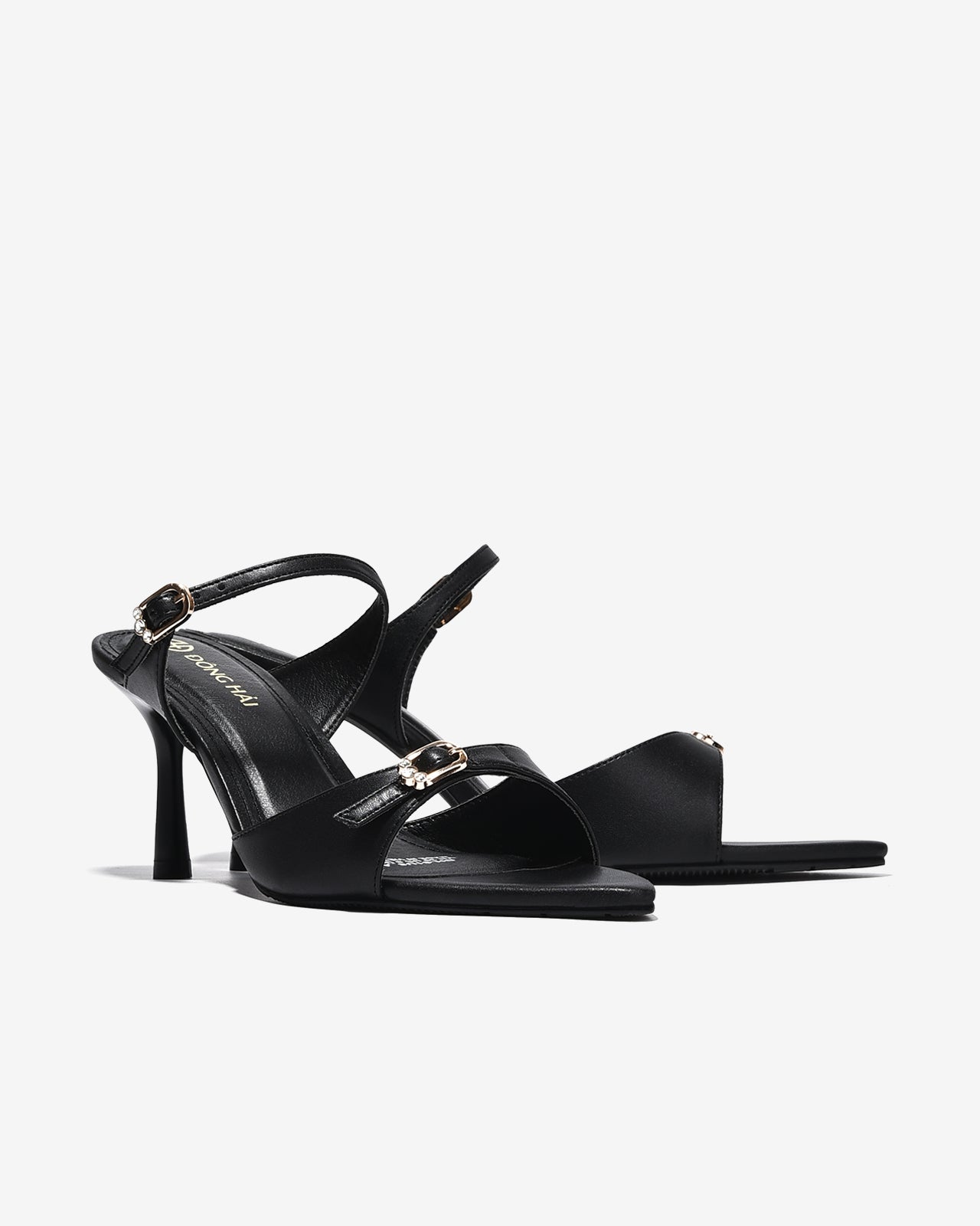 Dép Cao Gót Đông Hải Quai Đôi Ngang Khoá Đính Đá-D81U8Đen Color1