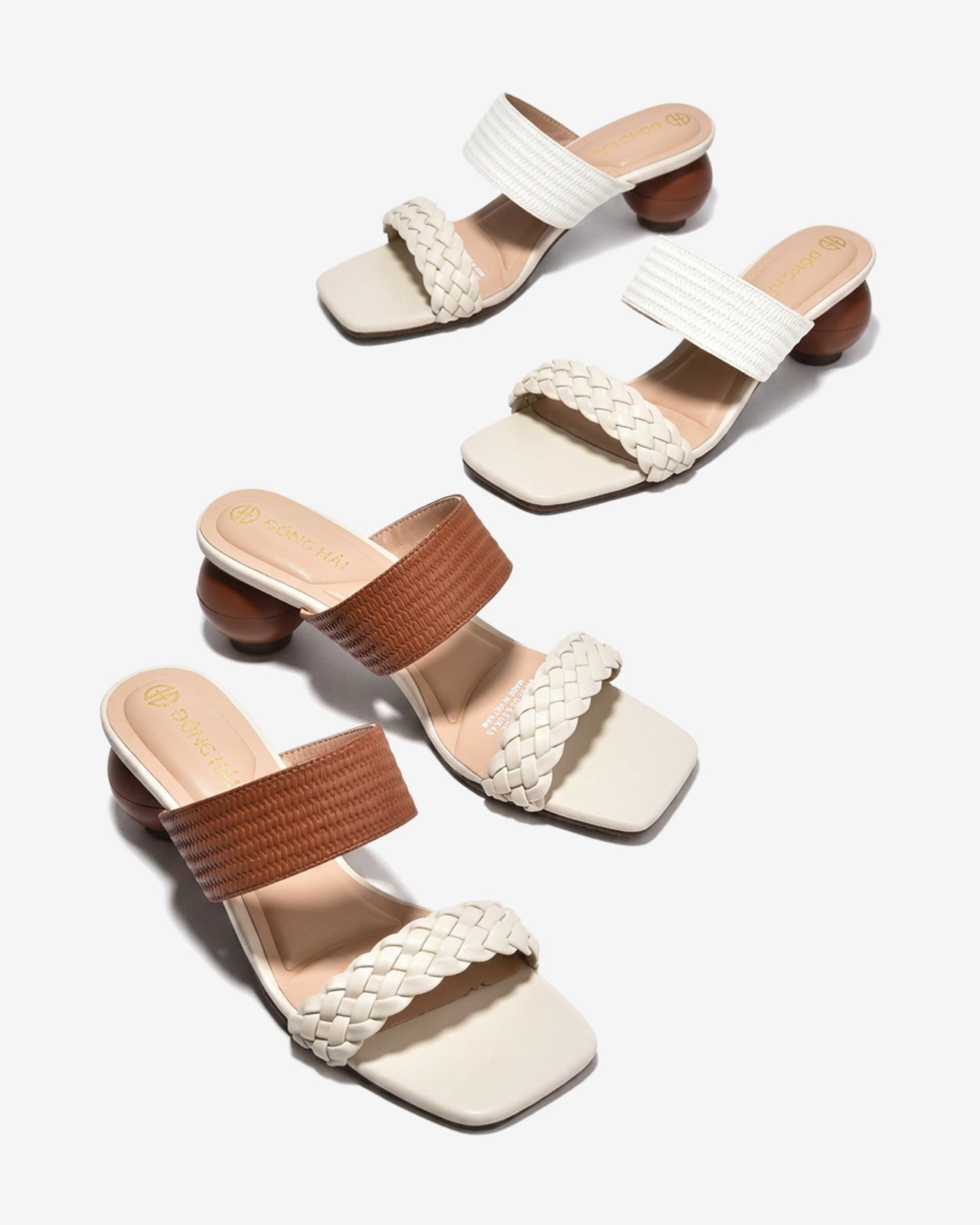 Dép Cao Gót Đông Hải Quai Đan Gót Tròn-D81V9Kem Color1