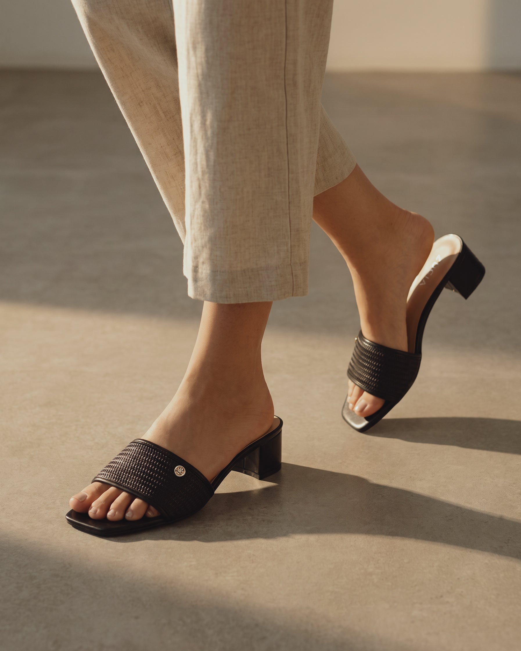 Dép Cao Gót Zucia Gót 5CM Phối Vân Đan-DHLN6Đen Color1