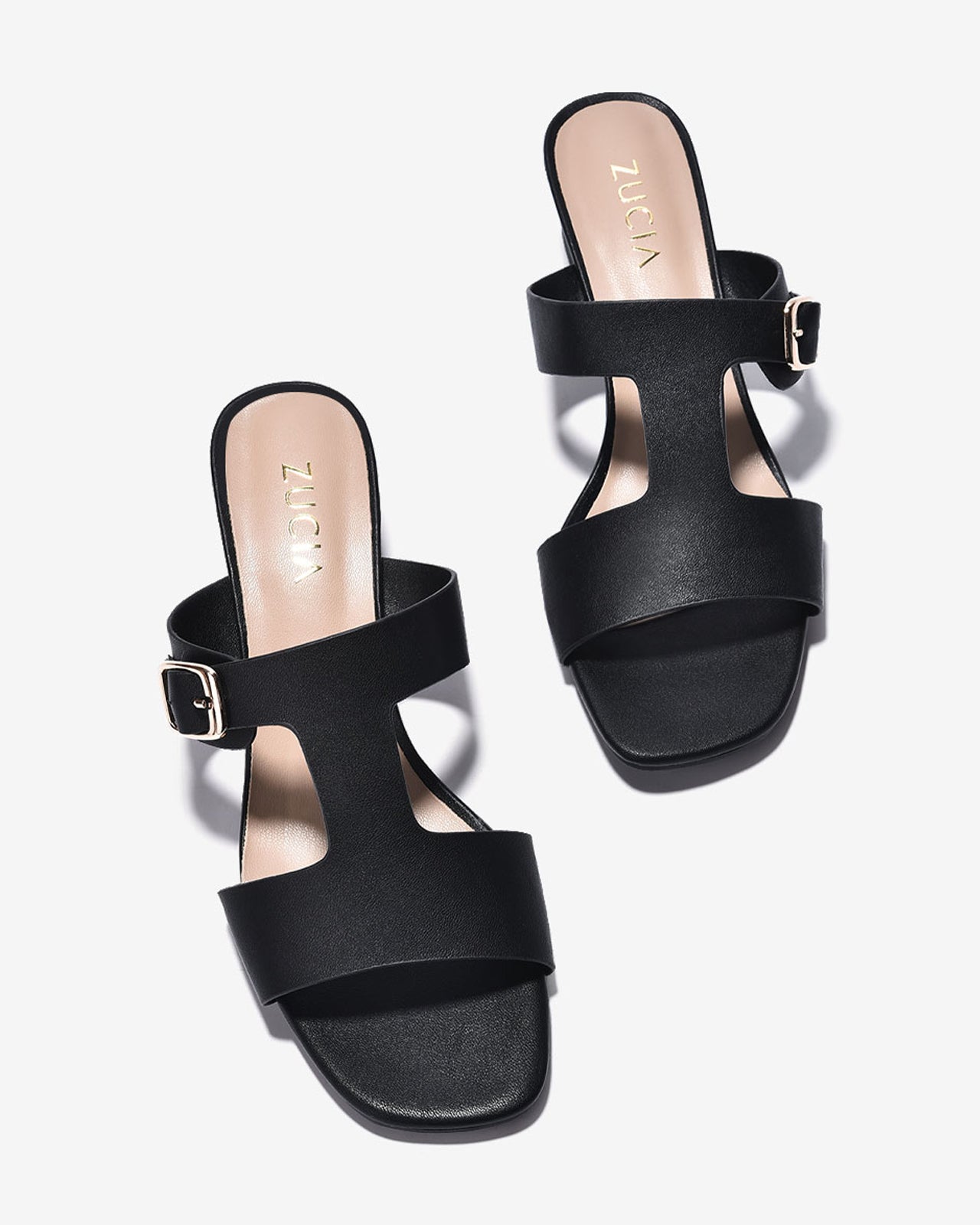 Dép Cao Gót Zucia Quai T-Strap Khóa Mạ Vàng-DRXA2Đen Color1