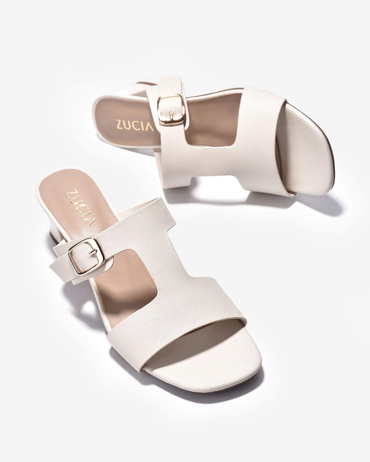 Dép Cao Gót Zucia Quai T-Strap Khóa Mạ Vàng-DRXA2Trắng Color3