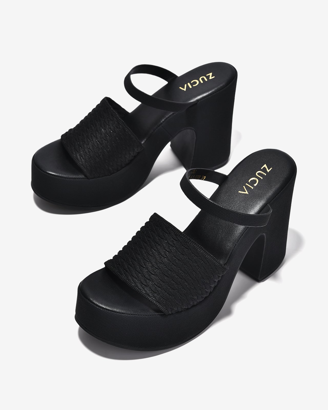 Dép Cao Gót Nữ Zucia Platform Quai Mềm-DRXB2-Đen Color1