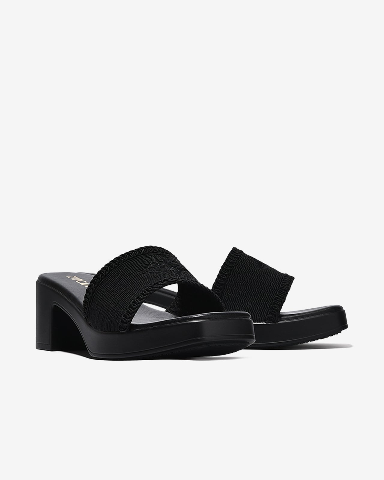 Dép Cao Gót Nữ Zucia Quai Ngang Thêu Logo Chỉ Nổi-DRXB4-Đen Color1