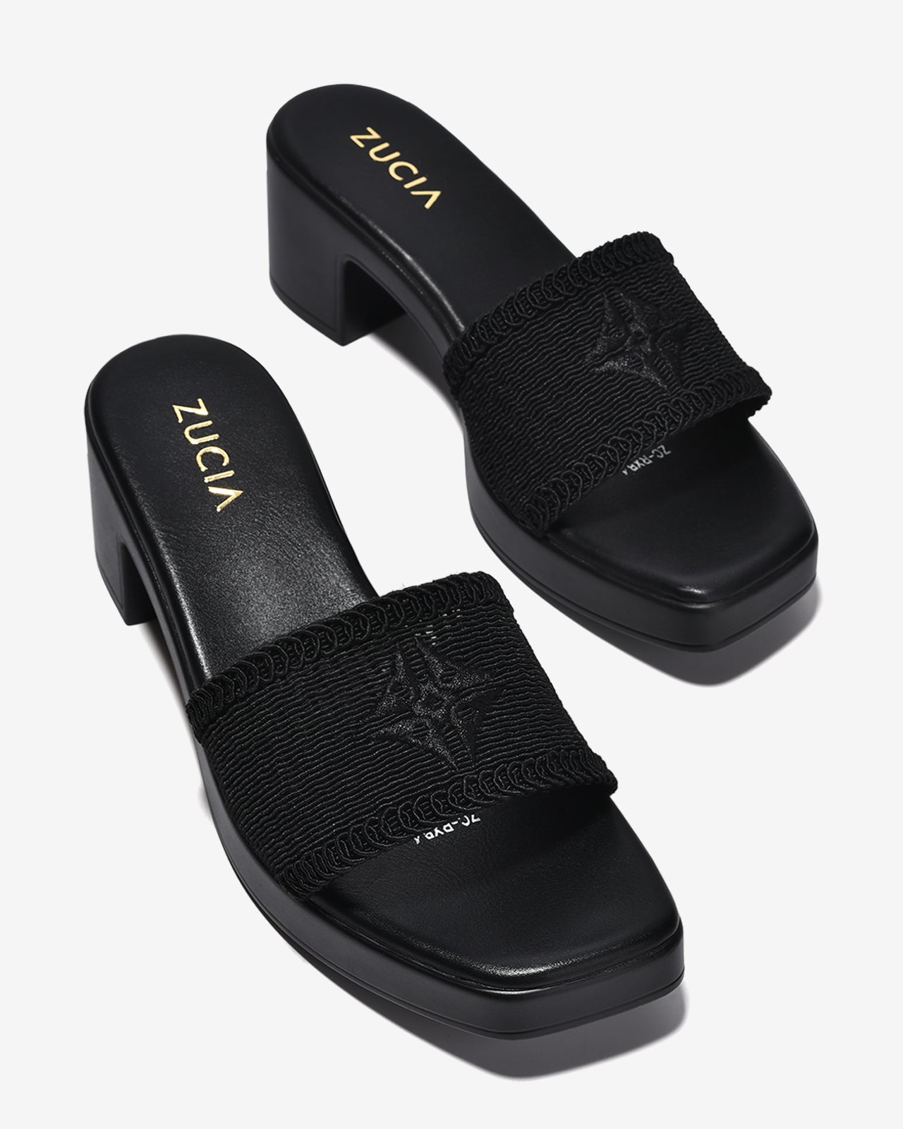 Dép Cao Gót Nữ Zucia Quai Ngang Thêu Logo Chỉ Nổi-DRXB4-Đen Color1