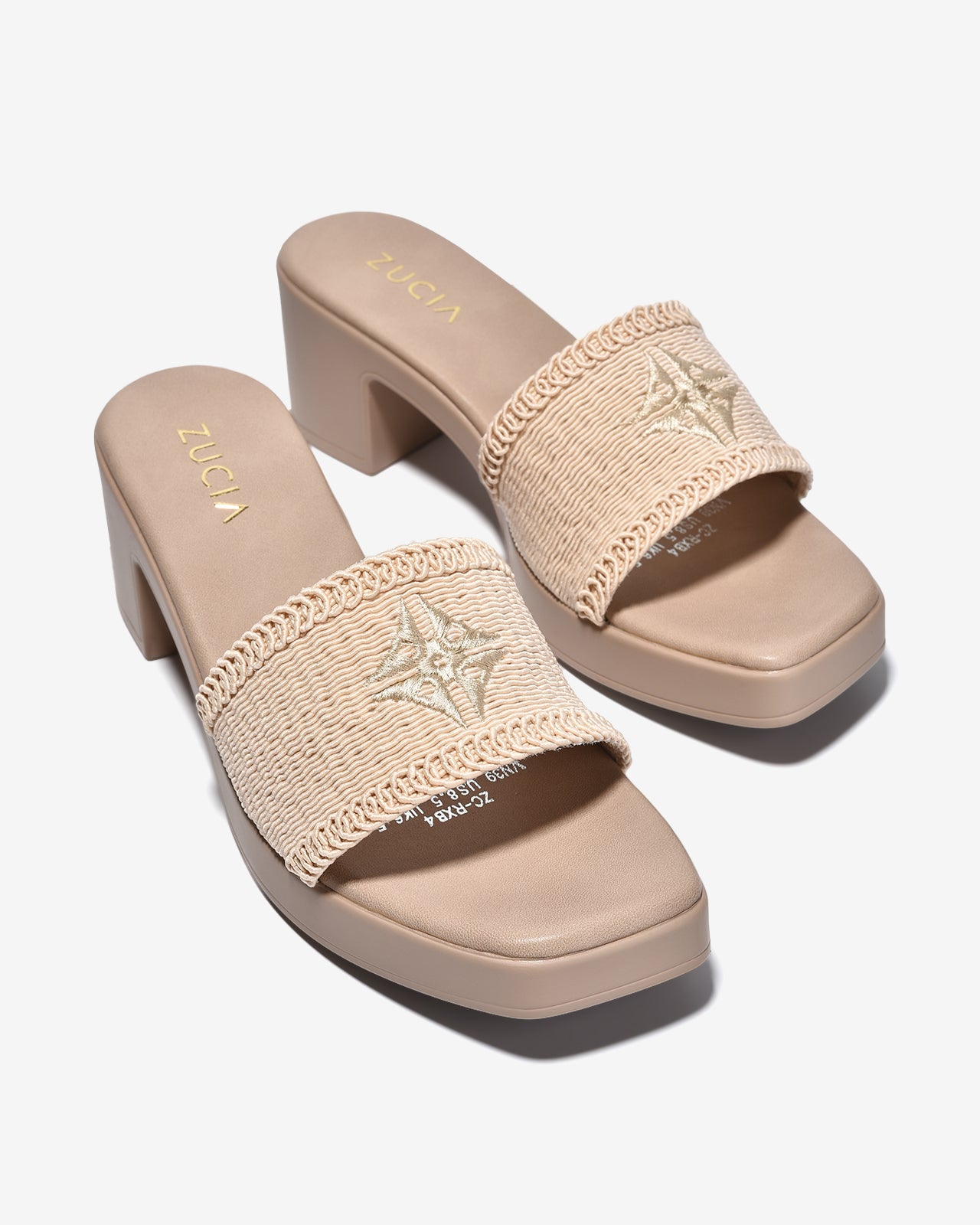 Dép Cao Gót Nữ Zucia Quai Ngang Thêu Logo Chỉ Nổi-DRXB4-Kem Color1