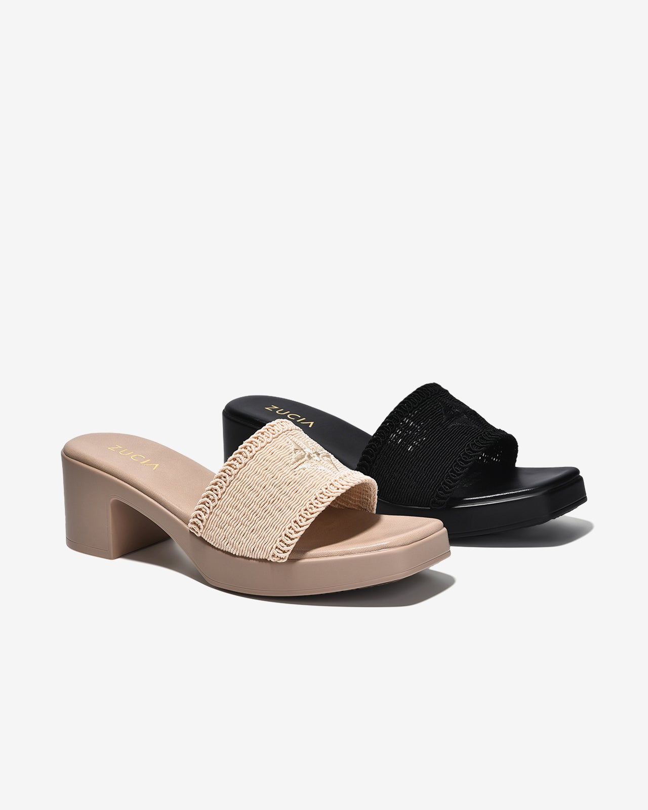 Dép Cao Gót Nữ Zucia Quai Ngang Thêu Logo Chỉ Nổi-DRXB4-Kem Color1