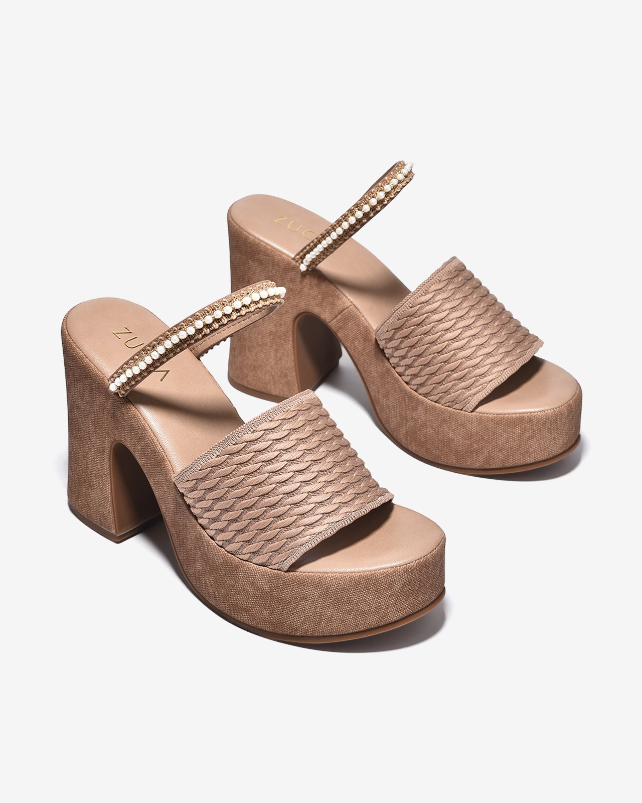 Dép Cao Gót Zucia 11cm Quai Ngang Đan Nổi-DRXE6Nâu Color1