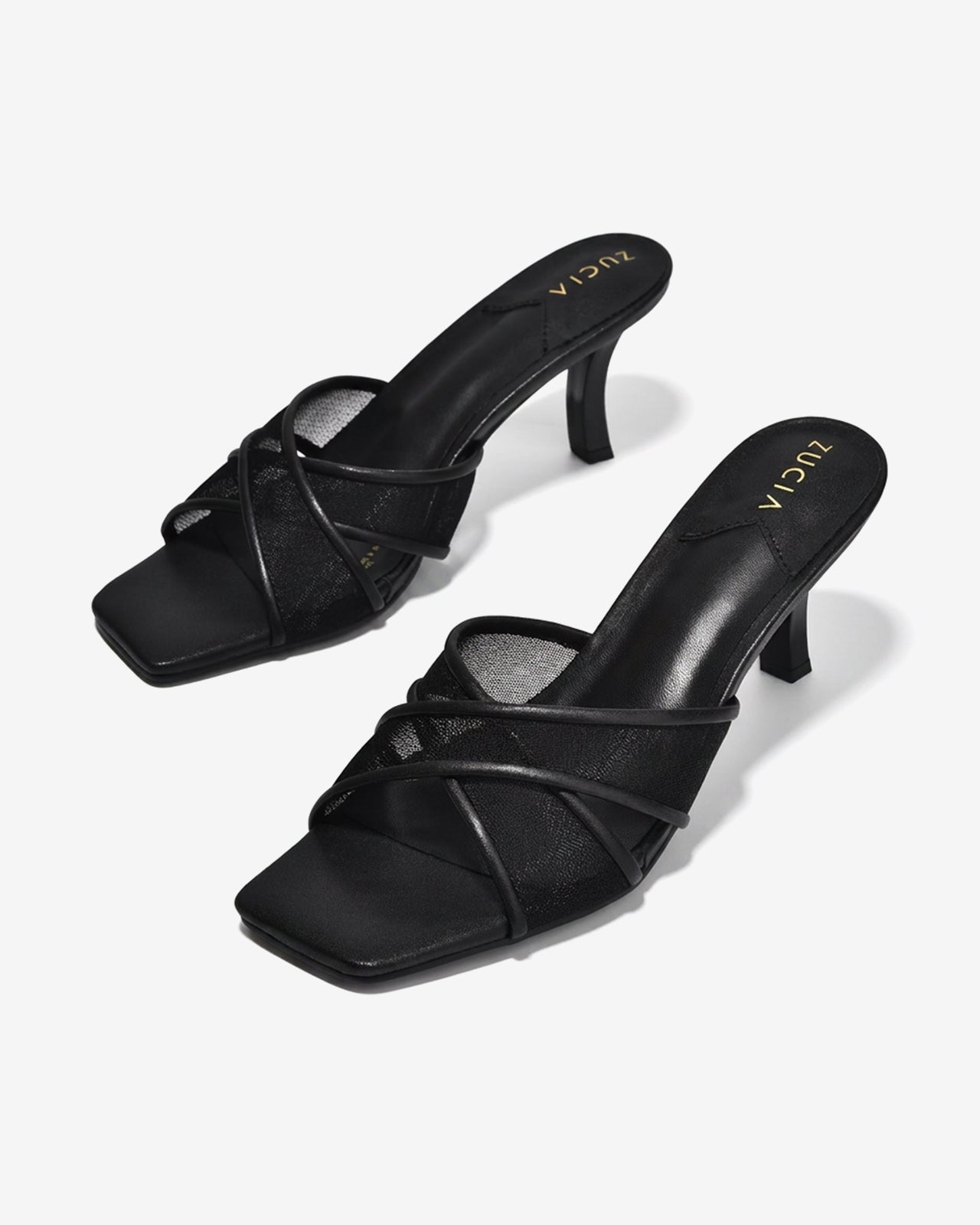 Dép Cao Gót Nữ Zucia Quai Chéo Phối Lưới-DTHC2Đen Color1