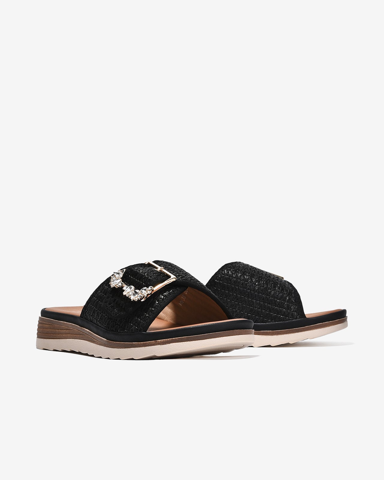 Dép Quai Ngang Nữ Zucia Khoá Đính Đá-DHLK3-Đen Color1