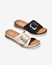 Dép Quai Ngang Nữ Zucia Khoá Đính Đá-DHLK3-Kem Color1