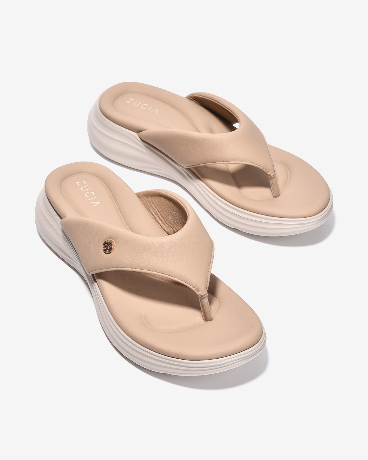 Dép Kẹp Nữ Zucia Quai Trơn Đính Logo Kim Loại-DHLL5-Cafe Color1