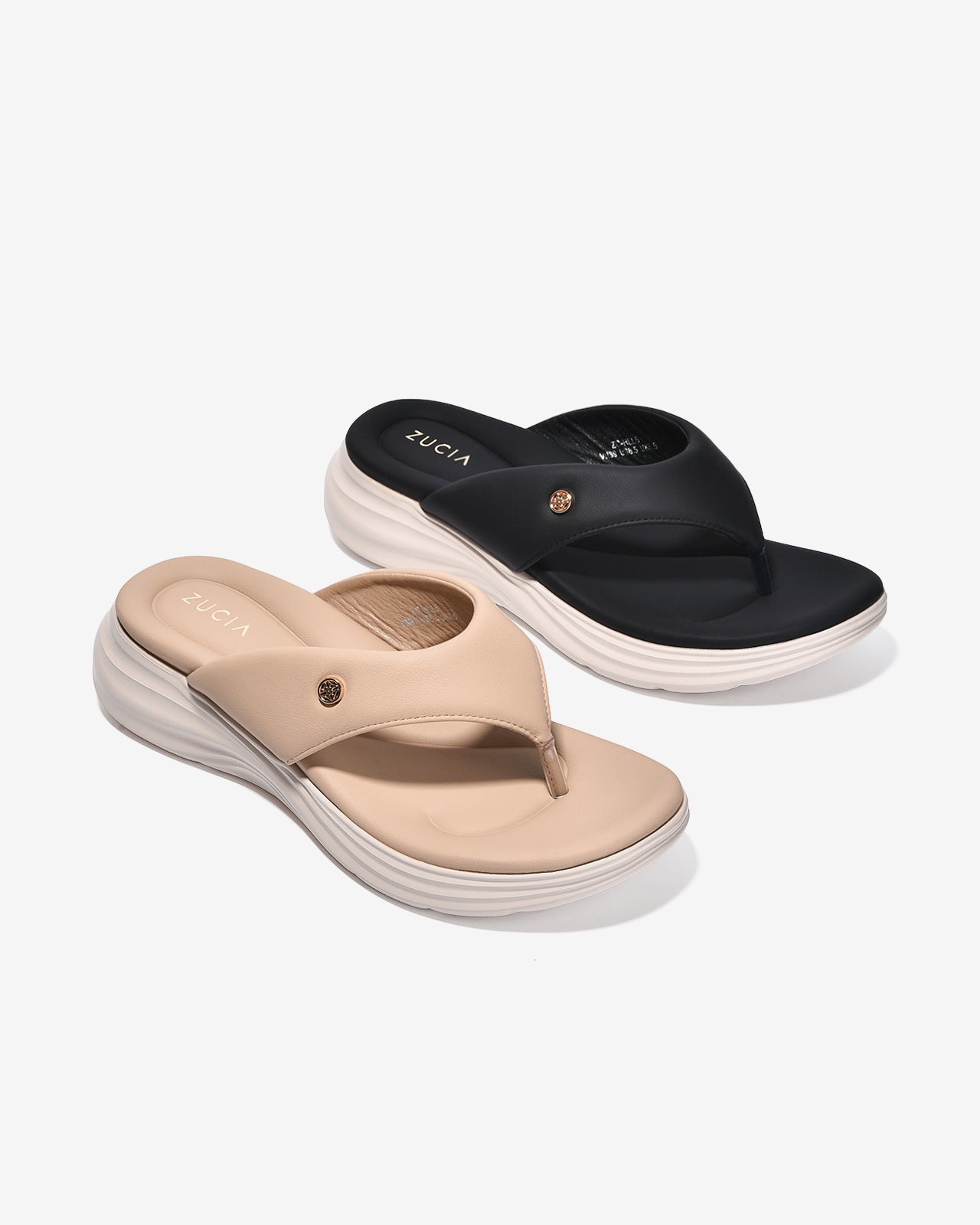 Dép Kẹp Nữ Zucia Quai Trơn Đính Logo Kim Loại-DHLL5-Cafe Color1