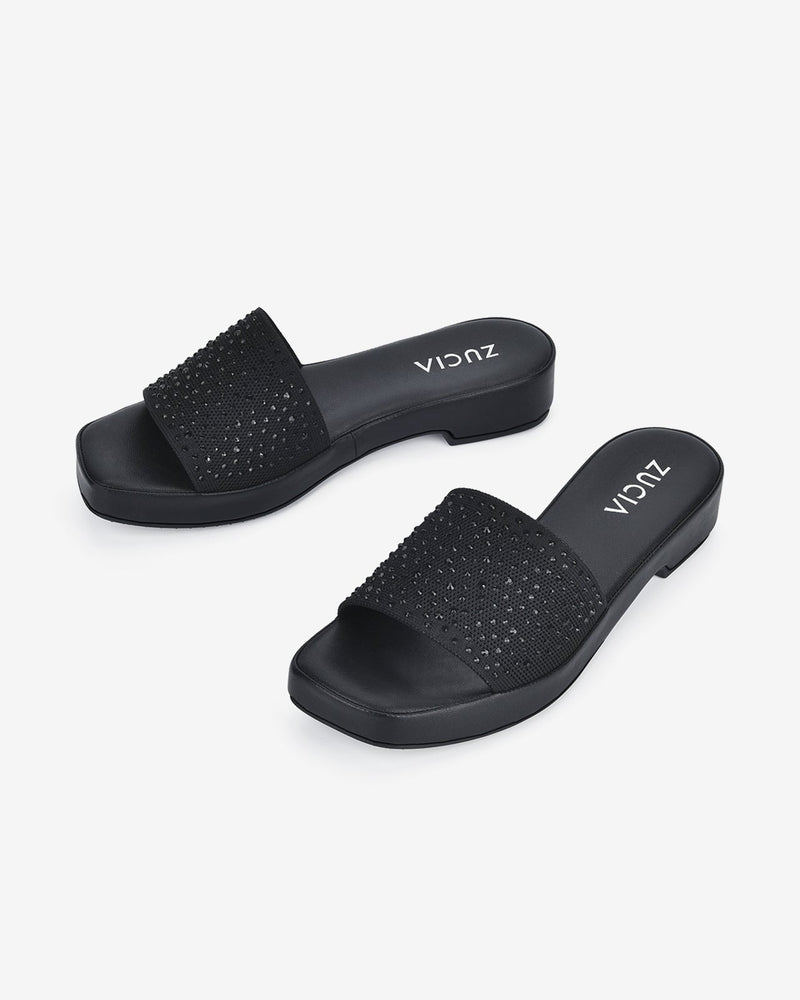 Dép Nữ Zucia Quai Vải Đan Đính Hạt-DRX72-Đen Color2