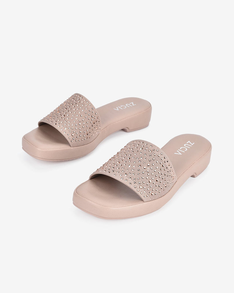 Dép Nữ Zucia Quai Vải Đan Đính Hạt-DRX72-Hồng Color1