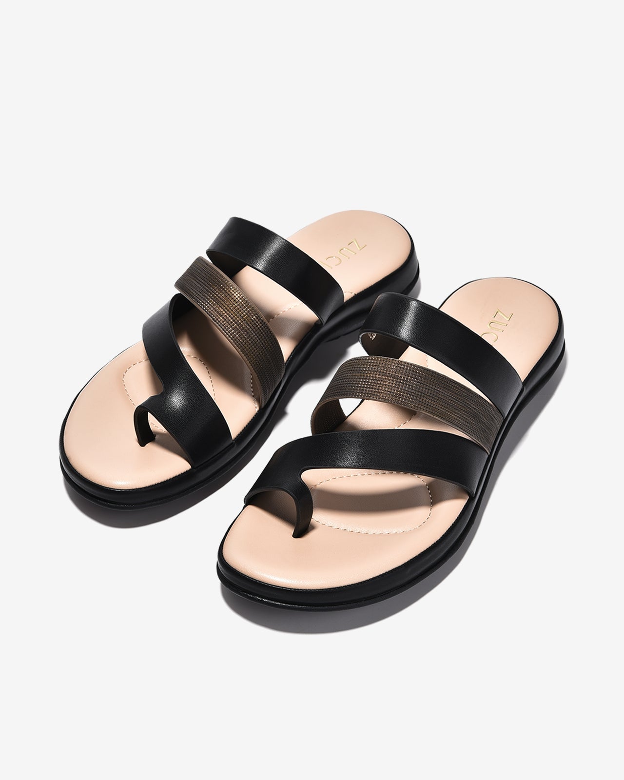 Dép Quai Ngang Xỏ Ngón Nữ Zucia Quai Phối Vân Ánh Nhũ-DRXB3-Đen Color1