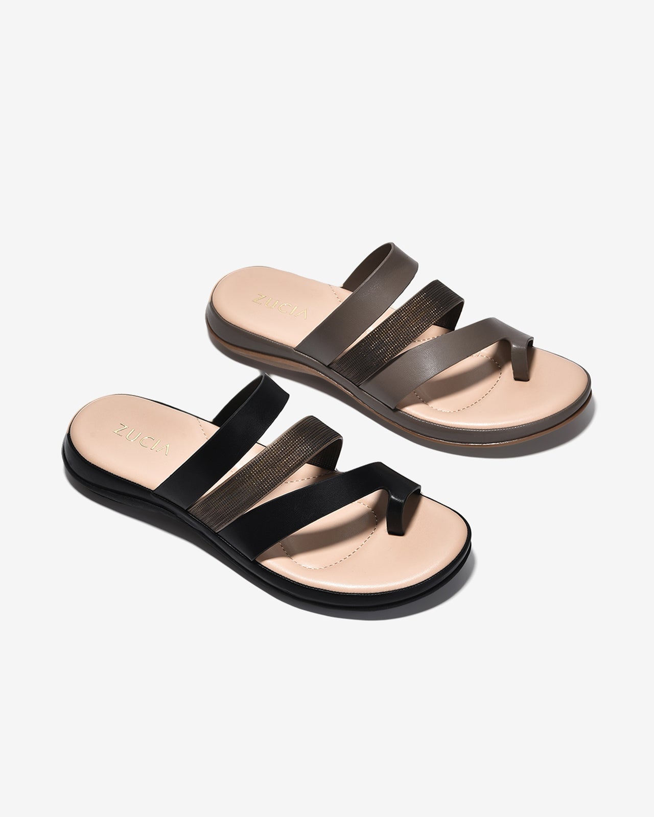 Dép Quai Ngang Xỏ Ngón Nữ Zucia Quai Phối Vân Ánh Nhũ-DRXB3-Đen Color1